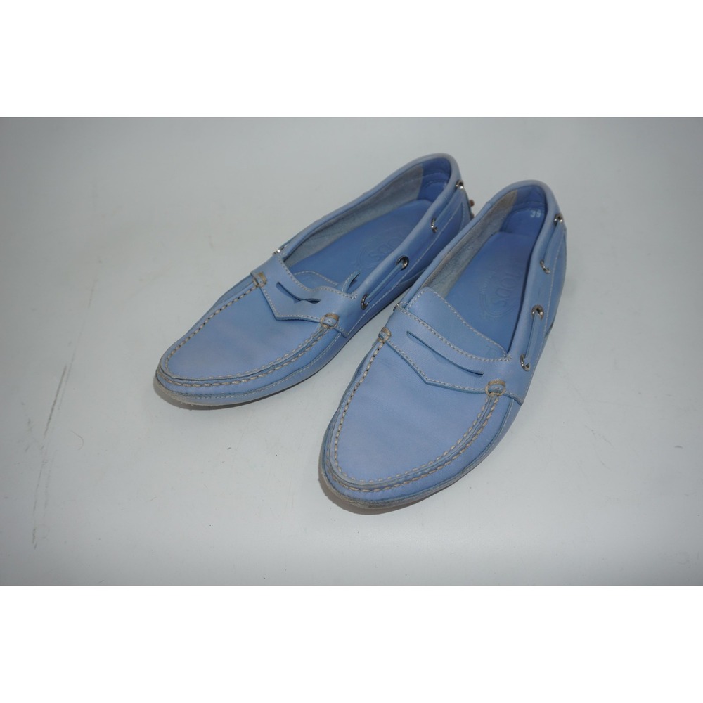 Tod's Driving Loafers Light Blue Leather Gommino Penny Flat Women's Size 9 EU 39
